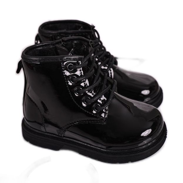 FRROCK Botas infantis Botas Lacadas Quentes Black Ammy preto