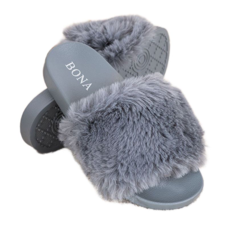 Bona Chinelos elegantes com pele cinza
