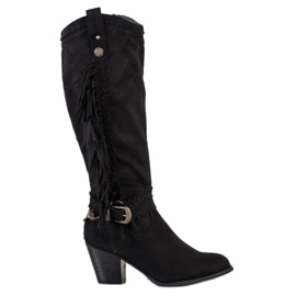 Diamantique Botas de cowboy com franjas preto