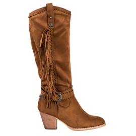 Diamantique Botas de cowboy com franjas marrom