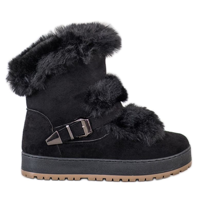 Queentina Mukluki Quente Com Pele preto