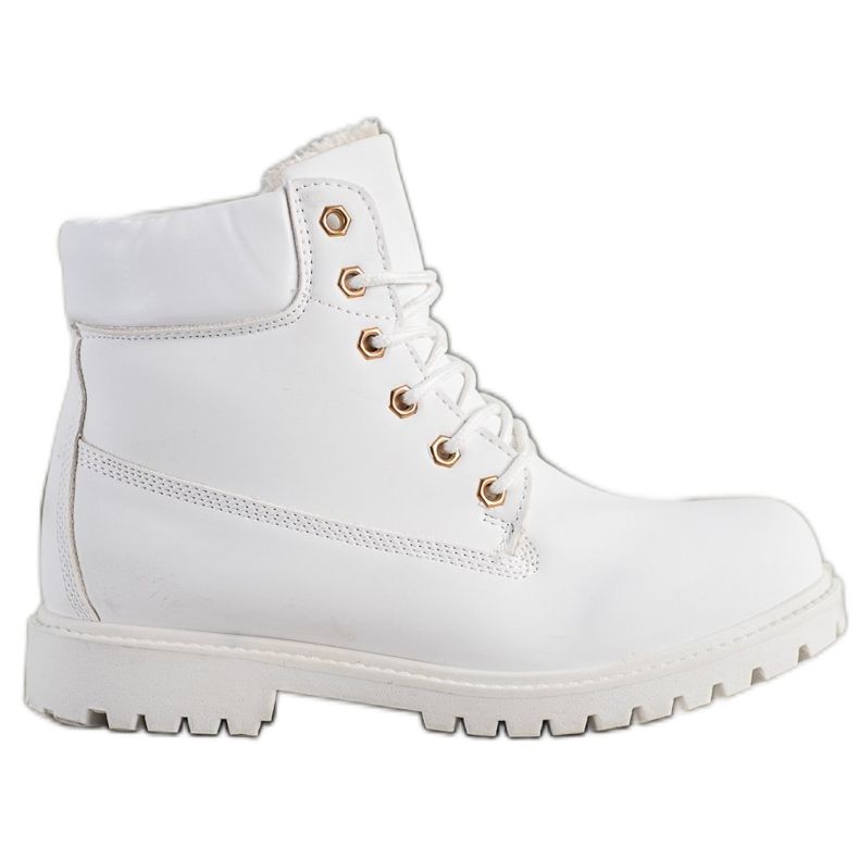 SHELOVET Botas de caminhada quentes com couro ecológico branco