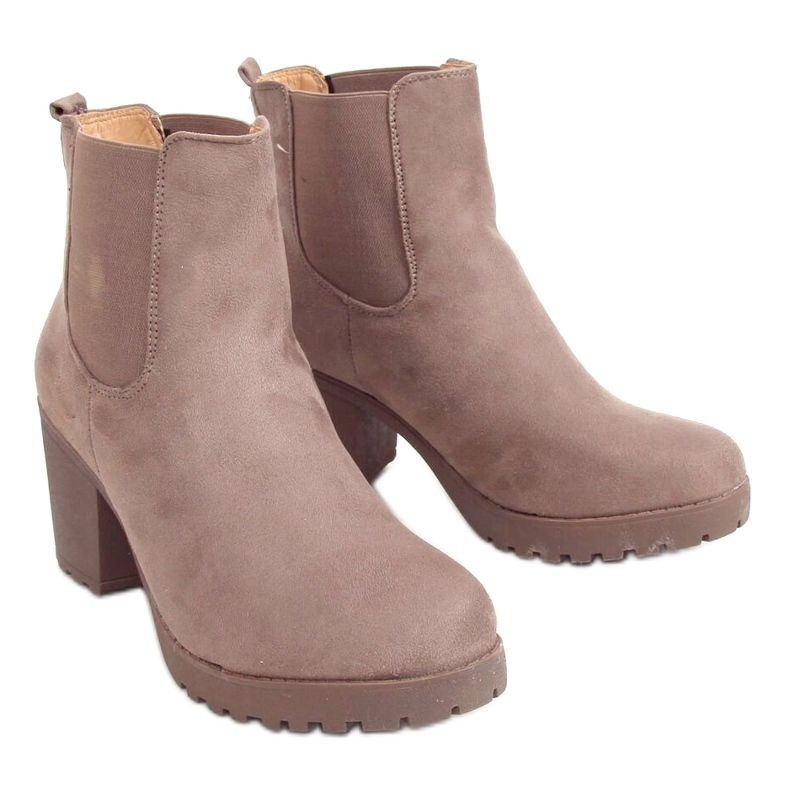 Botas Chelsea com salto largo, bege B2880FE-KB Khaki