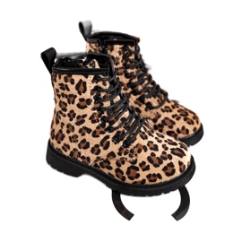 FRROCK Botas infantis com estampa de leopardo Dafne bege marrom preto