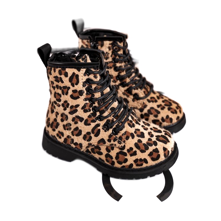 FRROCK Botas infantis com estampa de leopardo Dafne bege castanho preto