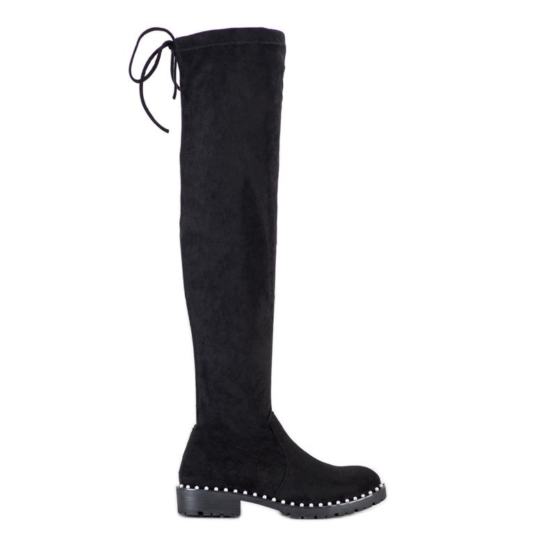 SHELOVET Botas acima do joelho com pérolas preto