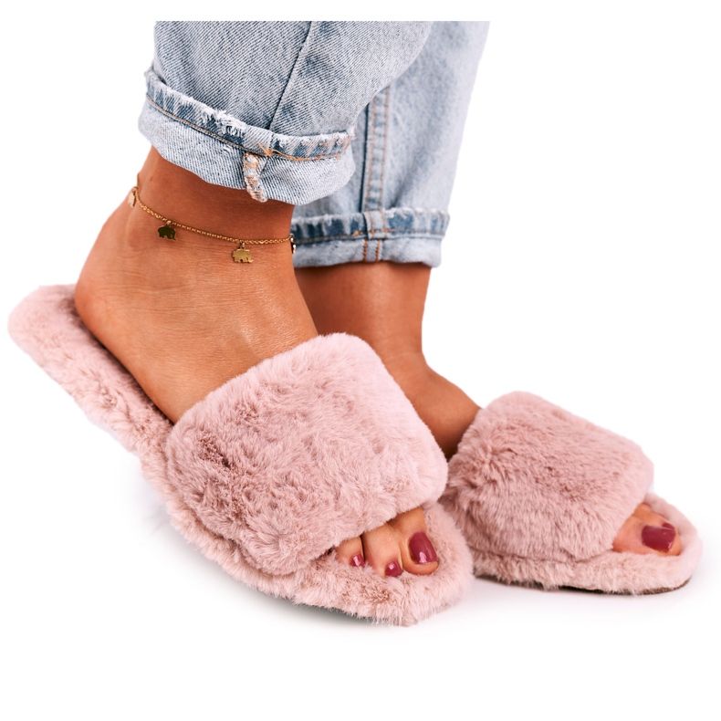 FJ1 Chinelos femininos de pele em pó para dias frios bege