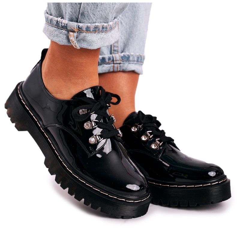 S.Barski Sapatos Oxfords femininos na plataforma S. Barski HX15 lacado preto