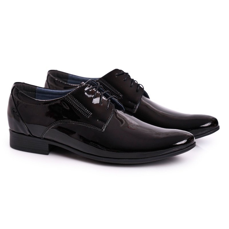 Bednarek Polish Shoes Chinelos masculinos de couro lacado preto