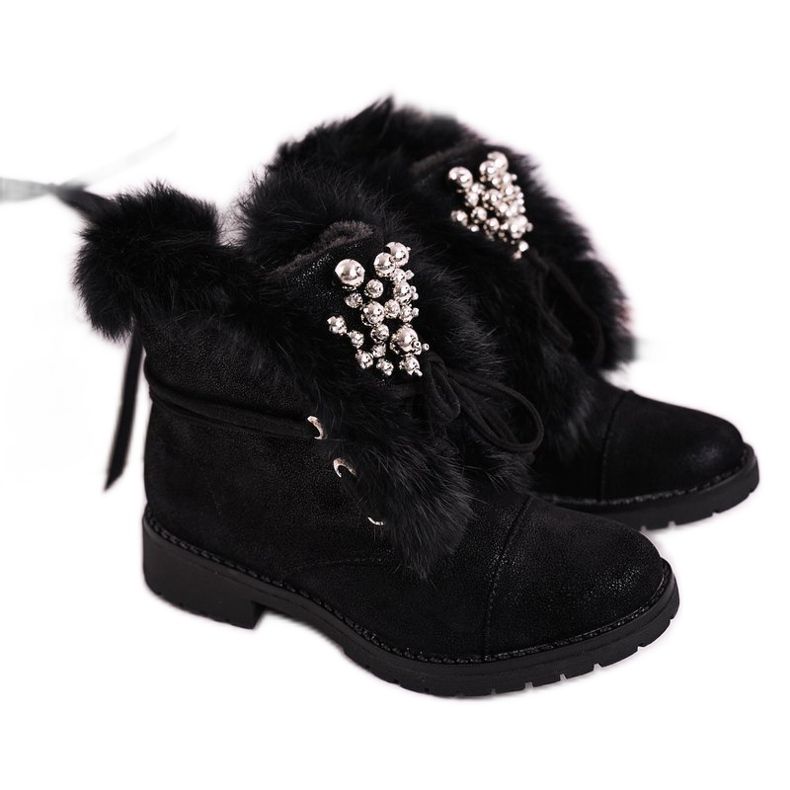 MSMG Botas aquecidas para crianças com pelo nobuck preto Ella MSMG Botas aquecidas para crianças com pelo nobuck preto Ella