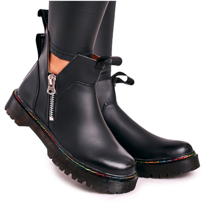 Botas femininas Chelsea com costura colorida preta Addison preto Botas femininas Chelsea com costura colorida preta Addison preto