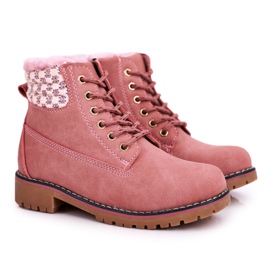 Apawwa Trappers de botas infantis com isolamento de pele Pink Forest rosa