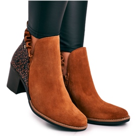 Botas de couro femininas com salto alto Maciejka Red 04833 castanho Botas de couro femininas com salto alto Maciejka Red 04833 castanho