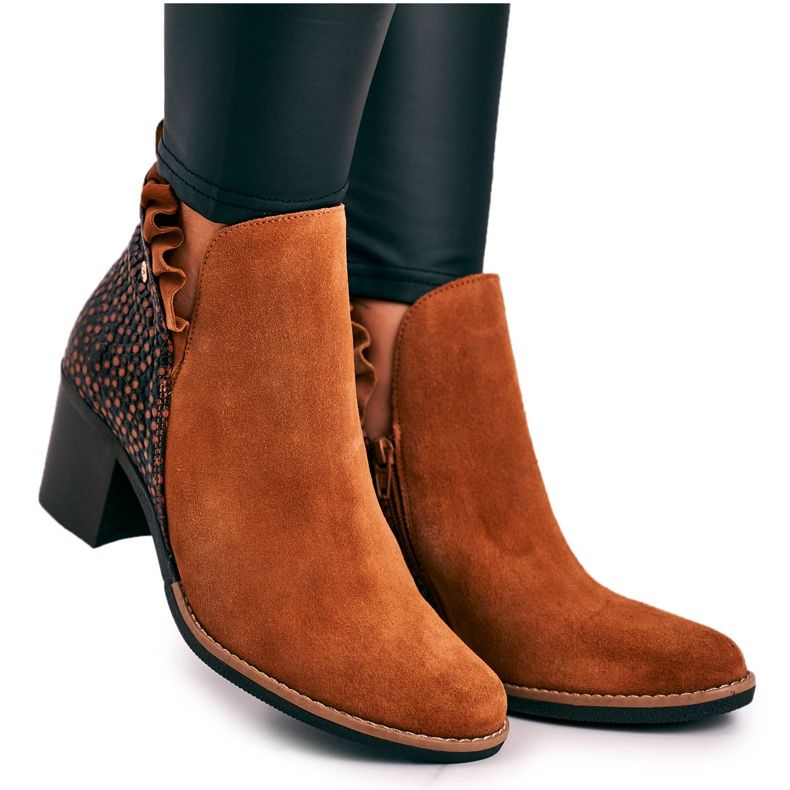 Botas de couro femininas com salto alto Maciejka Red 04833 castanho