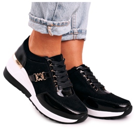 S.Barski Tênis feminino de couro preto dourado Roxette