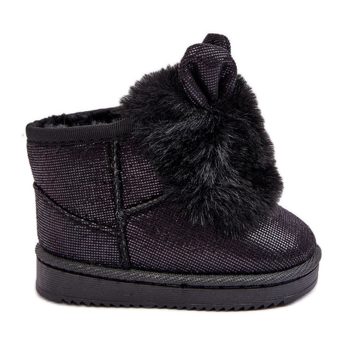 Botas de neve infantis pretas com pele com arranhões preto