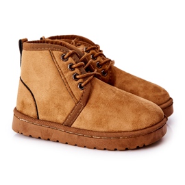 Botas de neve com cordões para crianças aquecidas com pele marrom caçador