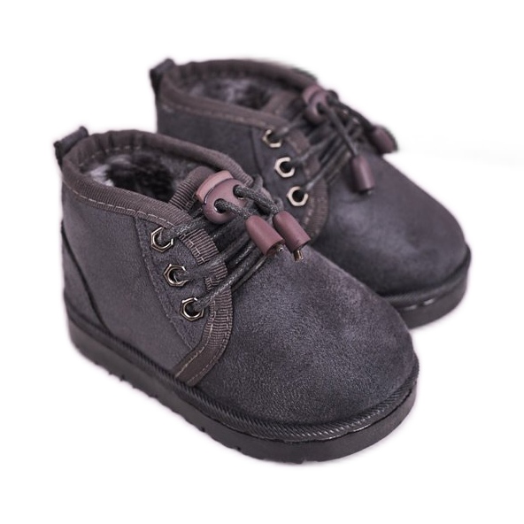 Botas de neve com cordões para crianças aquecidas com pele cinza caçador Botas de neve com cordões para crianças aquecidas com pele cinza caçador