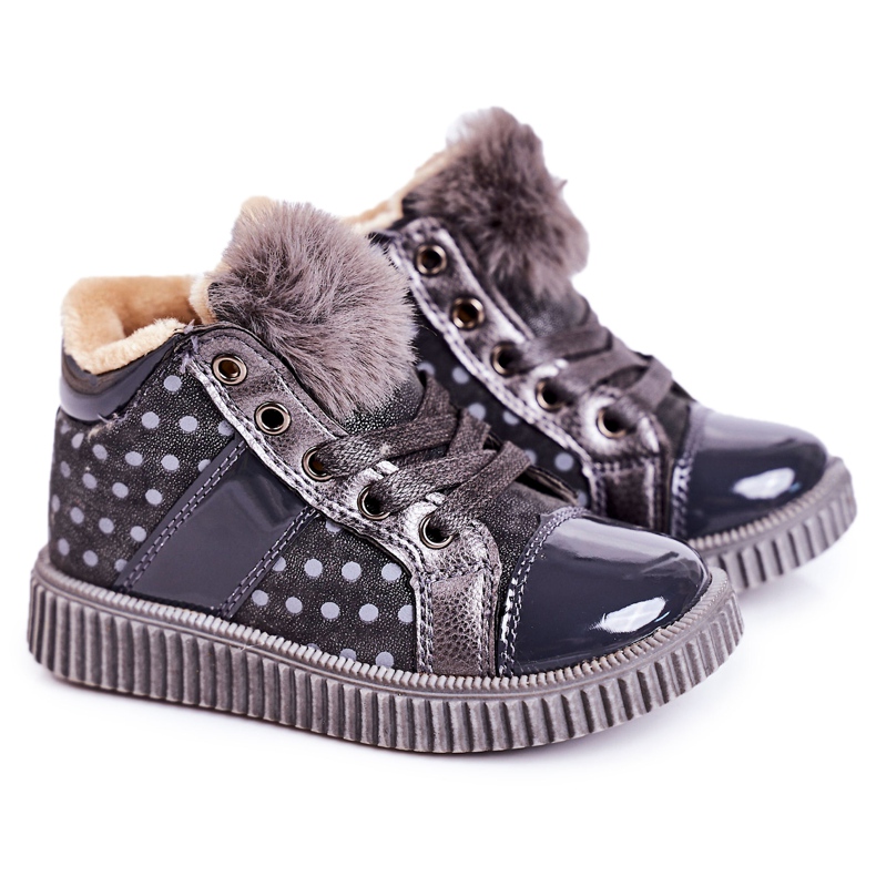 Linshi Tênis infantil com botas quentes em bolinhas cinza Anastasia prata Linshi Tênis infantil com botas quentes em bolinhas cinza Anastasia prata
