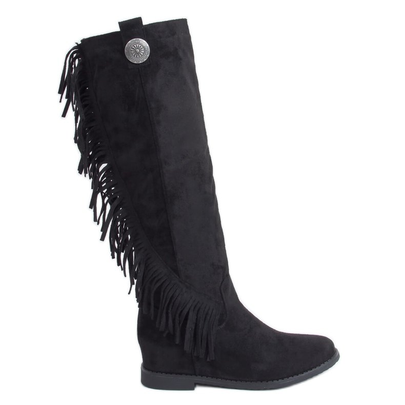 Botas com franjas, cunha oculta preto ST-28P Preto Botas com franjas, cunha oculta preto ST-28P Preto
