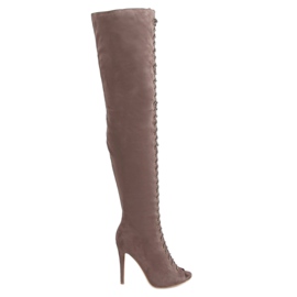 Botas acima do joelho com bico aberto cáqui JM-67 Khaki bege