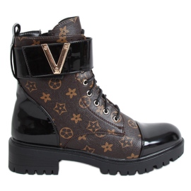 Botas de amarrar para mulheres NC1073 pretas marrom preto