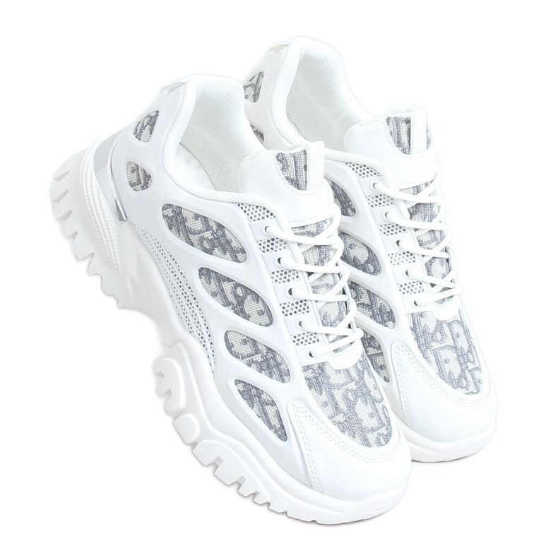 Sapatos esportivos femininos brancos VL123 Branco cinza