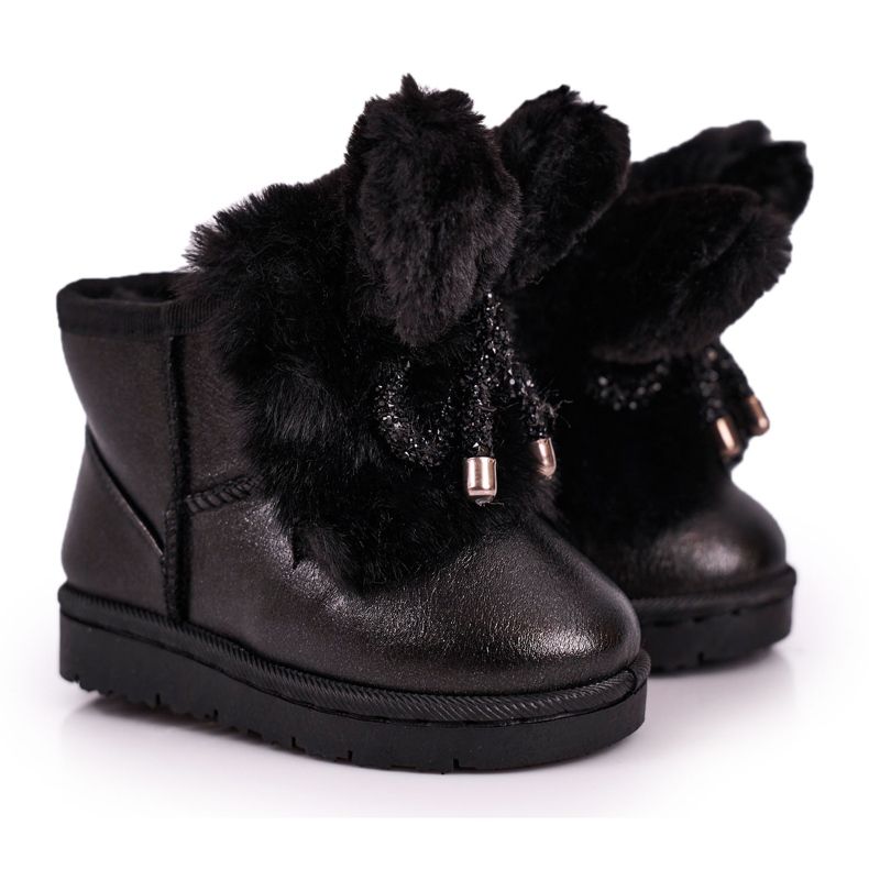 Botas de neve infantis com pêlo e orelhas Coelhinho preto Botas de neve infantis com pêlo e orelhas Coelhinho preto