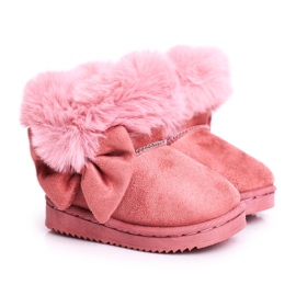 FRROCK Botas infantis de neve com laço de pele, Vella rosa