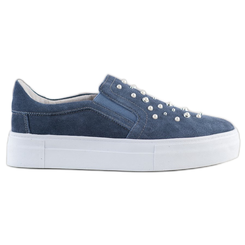 Filippo Slipons de couro com pérolas azul