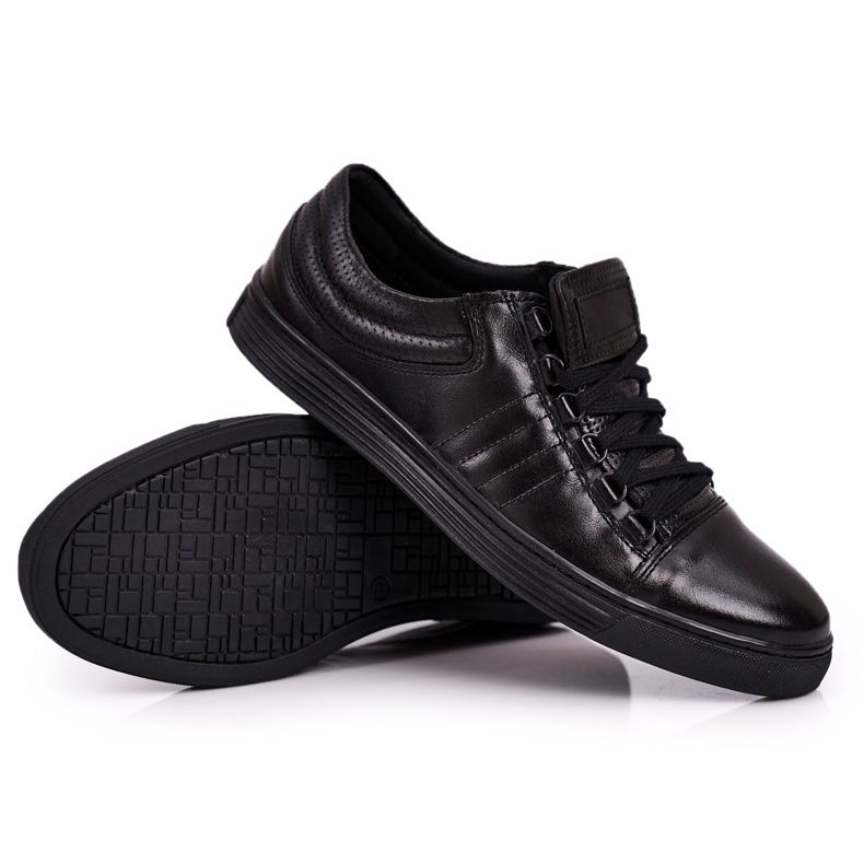 Bednarek Polish Shoes Tênis de couro masculino de couro preto bednarek preto
