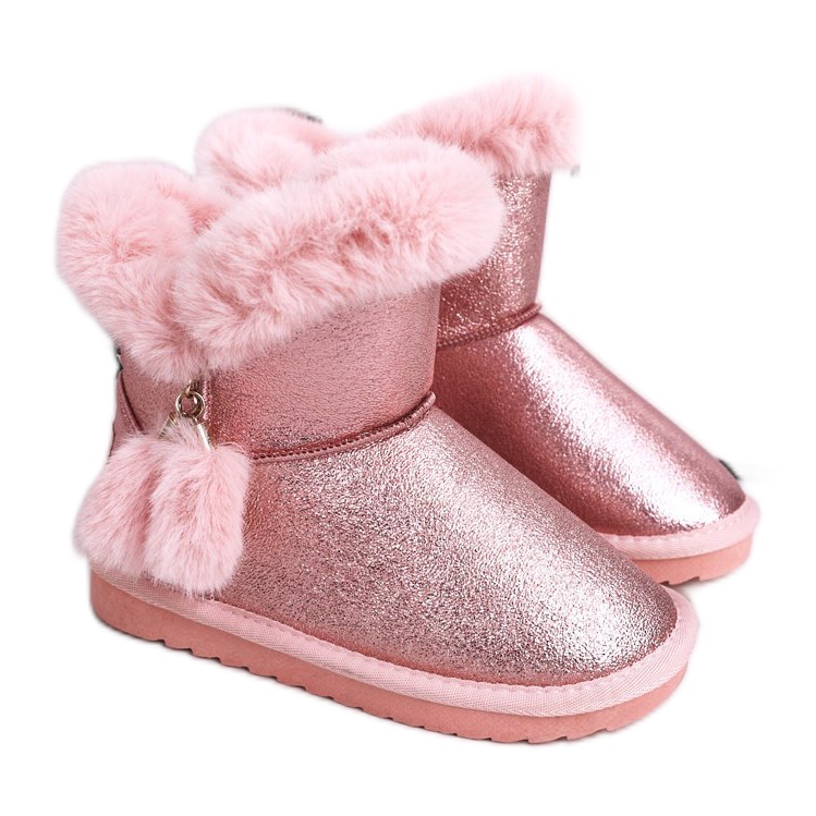 Apawwa Botas de neve quentes para crianças com pompons Clara rosa