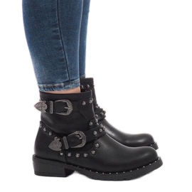 Botas pretas com fechos e lantejoulas A8018 preto