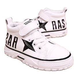 Apawwa Tênis alto infantil com velcro branco faiscante