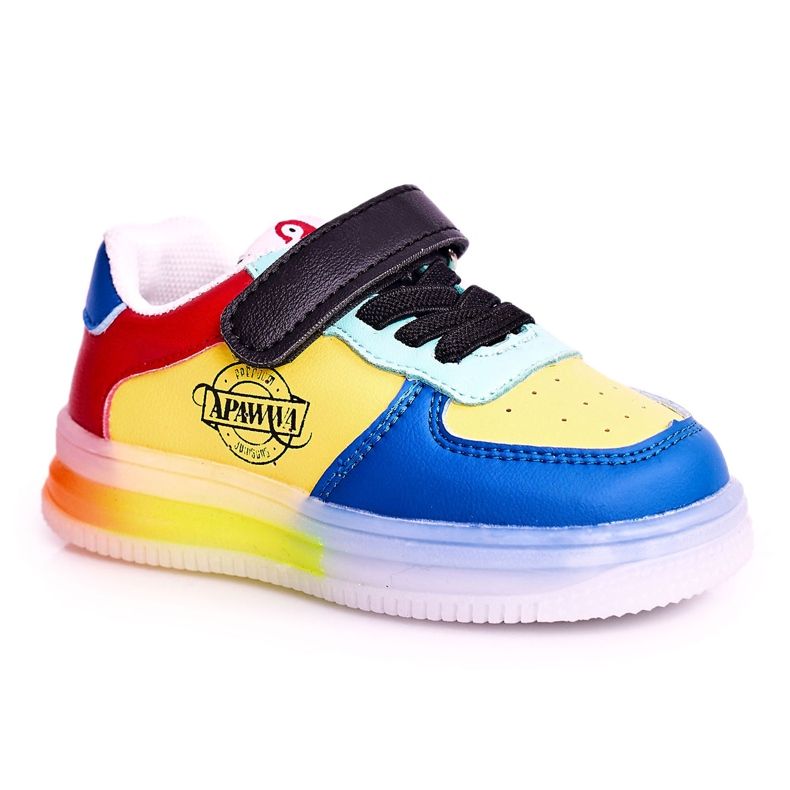 Apawwa Tênis infantil com sola multicolorida LED para scooter azul amarelo Apawwa Tênis infantil com sola multicolorida LED para scooter azul amarelo