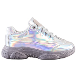 Ideal Shoes Tênis com efeito Holo prata