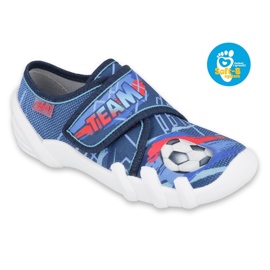 Flippers infantis de Befado com aplicação de futebol 273x318 azul