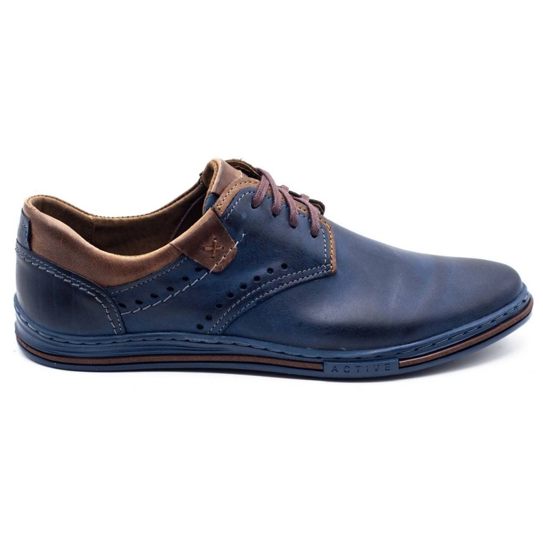 Polbut Sapatos masculinos casuais 402 azul marinho com marrom