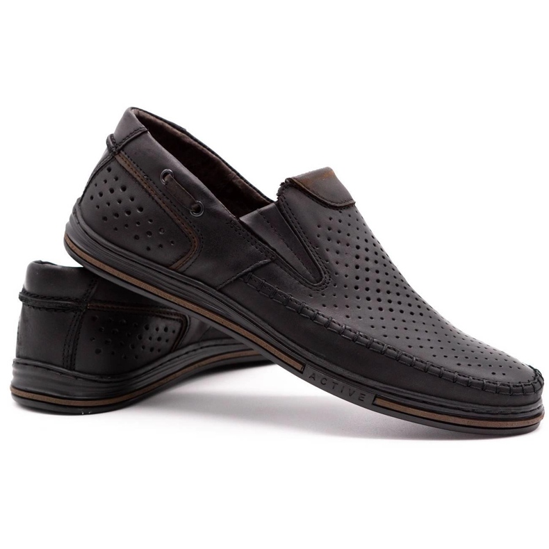 Polbut Sapatos masculinos de couro de verão 09 preto com marrom para o verão multicolorido