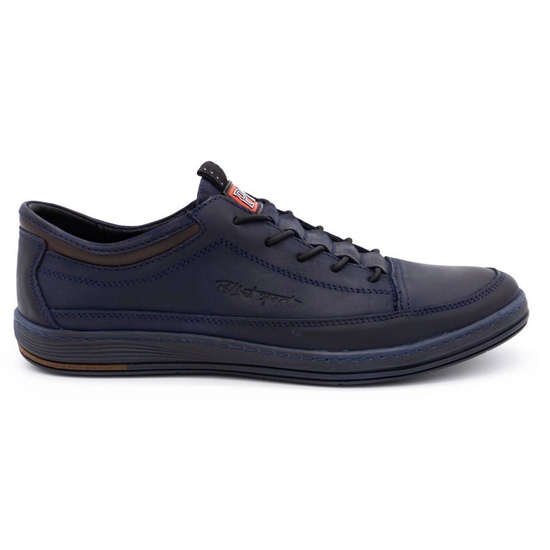 Polbut Sapatos masculinos casuais de couro K22 azul marinho com marrom castanho multicolorido