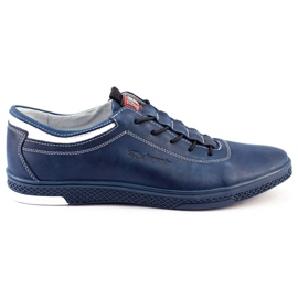 Polbut Sapatos masculinos casuais de couro K23 azul marinho com branco