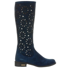 Olivier Botas femininas azul marinho com orifícios Olivier Botas femininas azul marinho com orifícios