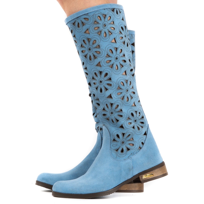Olivier Botas femininas azuis perfuradas azul