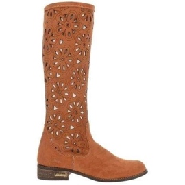 Olivier Botas vermelhas femininas com bordados castanho