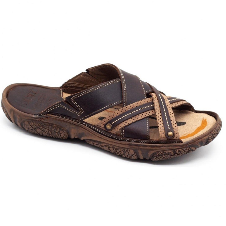 Lemar Chinelos de couro masculino 1654 marrom castanho