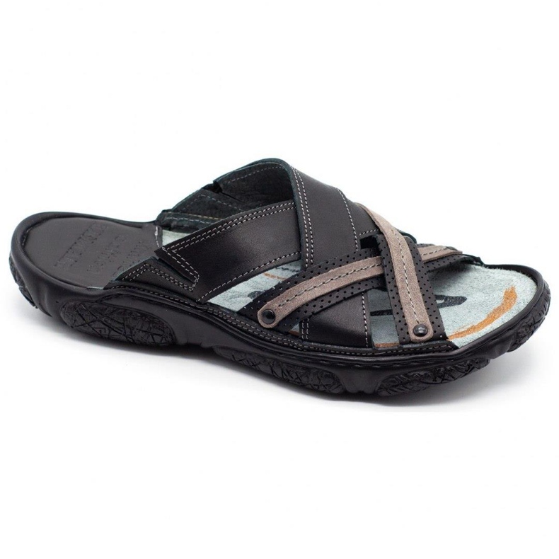 Lemar Chinelos de couro masculino 1654 pretos