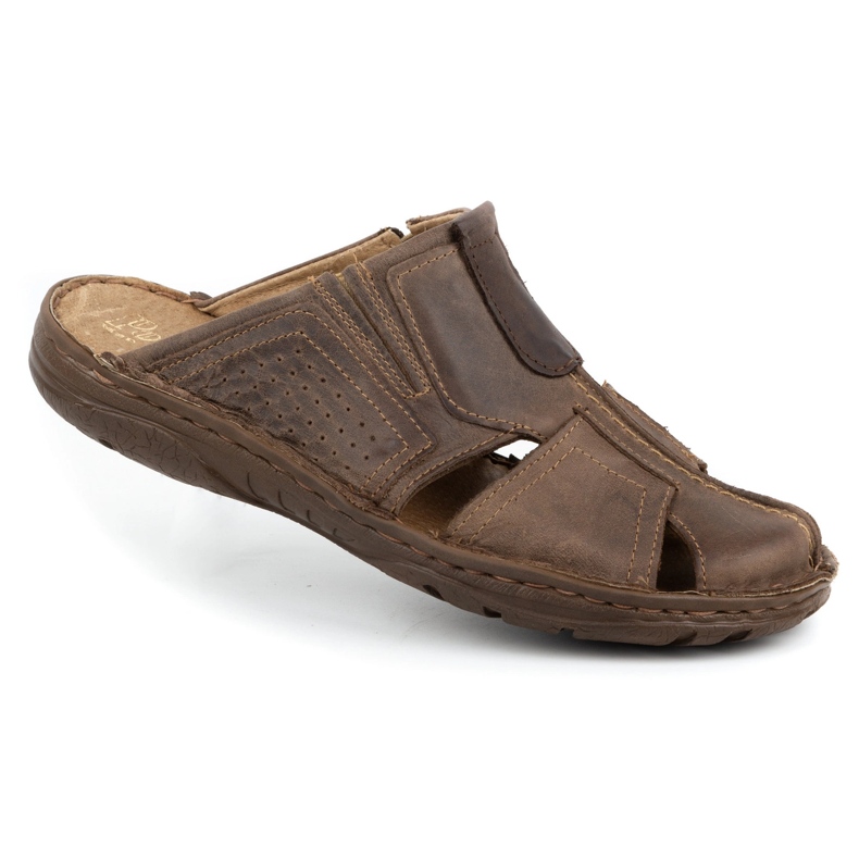 Polbut Chinelos de couro masculino 312 marrom castanho