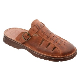 ŁUKPOL Chinelos masculinos de couro 801 marrom