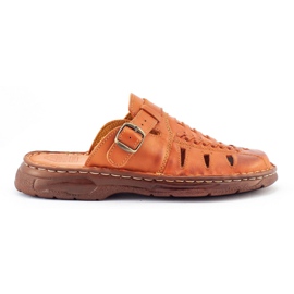 ŁUKPOL Chinelos de couro masculino 806 com acolchoado marrom castanho ŁUKPOL Chinelos de couro masculino 806 com acolchoado marrom castanho