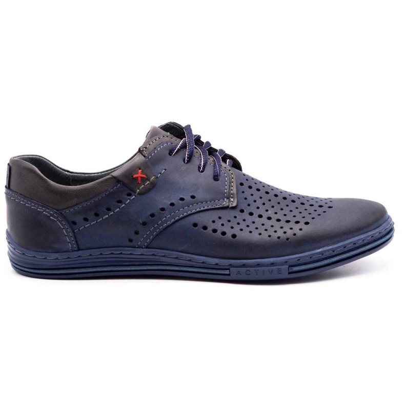 Polbut Sapatos de couro masculinos 402 verão azul marinho com cinza